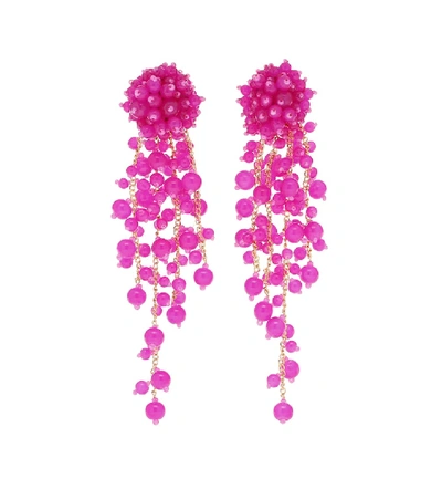 Oscar De La Renta Beaded Clip-on Drop Earrings In Pink