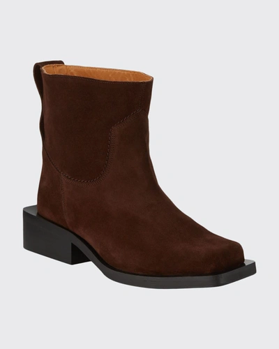 Ganni Mc Square-toe Suede Western Boots In Brown