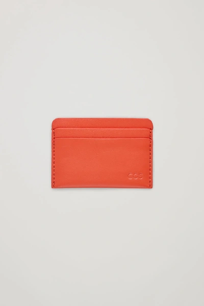 Cos Round-edged Leather Cardholder In Orange