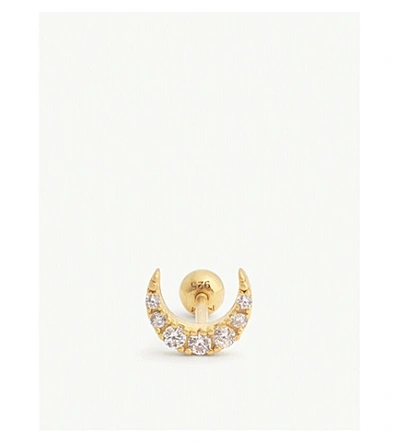 Astrid & Miyu Gem Moon Barbell Earring In Crystal/gold