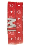 Mcm Antique M Reversible Belt 1.75" In White Logo  Visetos In Red