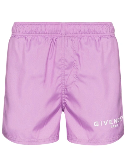Givenchy Classic Logo Drawstring Swim Shorts In Purple