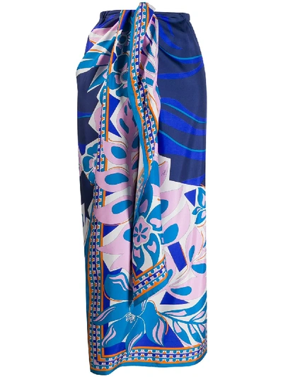 Emilio Pucci Abstract Print Knotted Waist Skirt In Blue