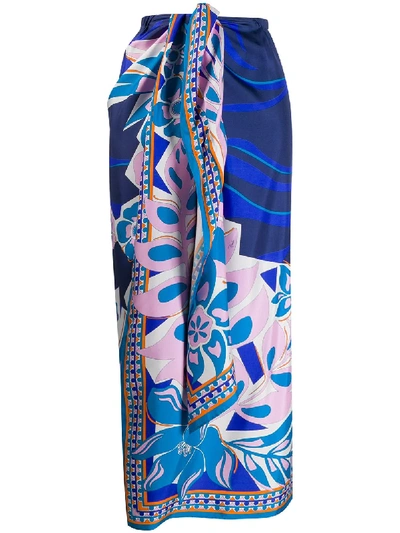 Pucci Abstract Print Knotted Waist Skirt In Blue