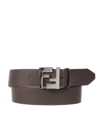 Fendi Brown Leather Belt With Ff Metal Buckle In Grey