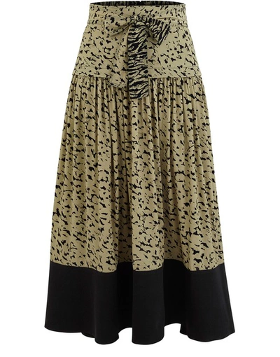 Proenza Schouler Twill-paneled Printed Crepe Midi Skirt In Black Sage Inky Leopard
