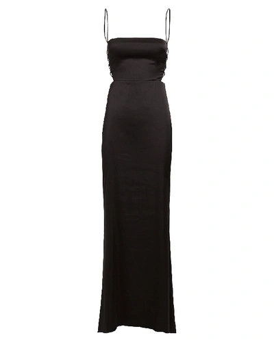 Fame & Partners Genesse Open Back Charmeuse Gown In Black