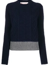Marni Cable Knit Colour Block Jumper In Blue