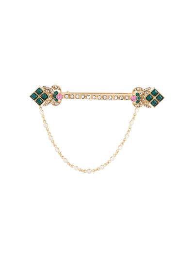 Dolce & Gabbana Embellished Bar Pin Brooch In Gold