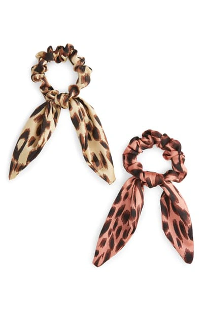 Lele Sadoughi Set Of 2 Rabbit Ear Scrunchies In Leopard Blush