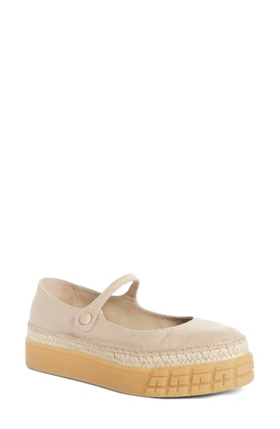 Prada Canvas Platform Mary Jane Flats In Corda