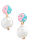 SUSAN ALEXANDRA TRIPPY YIN YANG FRESHWATER PEARL DROP EARRINGS,E-0615