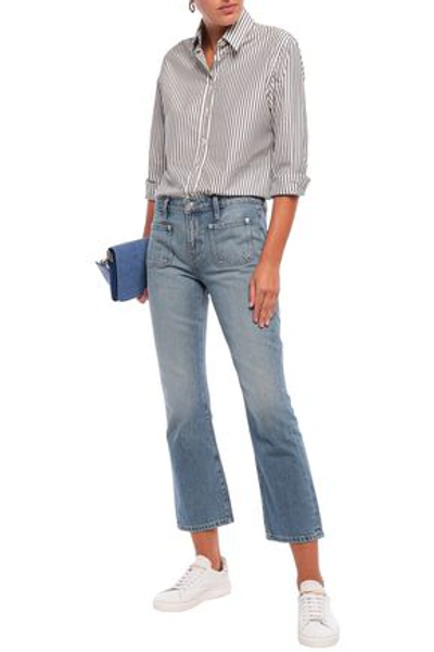 Current Elliott Cropped Faded Mid-rise Bootcut Jeans In Mid Denim