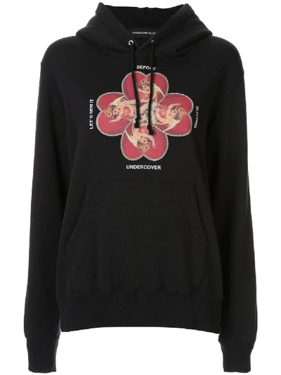 Undercover Cupid Print Front Pocket Hoodie In Black