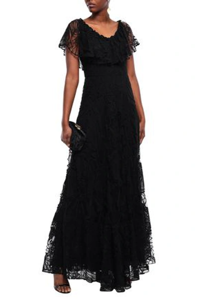 Valentino Woman Embroidered Tulle Gown Black