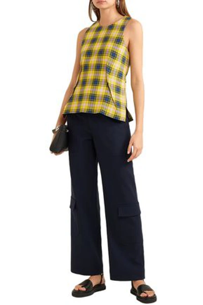 Derek Lam Checked Cotton And Wool-blend Gauze Top In Yellow