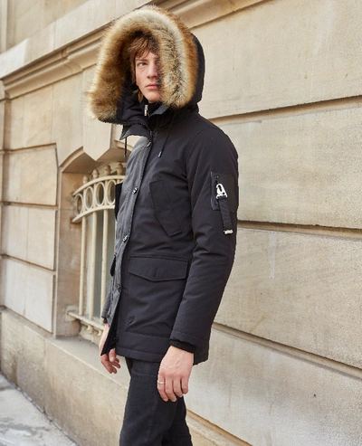 The Kooples Long Black Parka With Hood And Faux Fur Trim | ModeSens