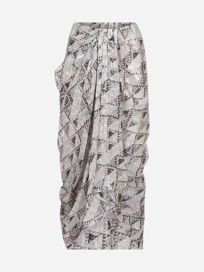 Isabel Marant Candelia Printed Lame' Midi Skirt In Ecru
