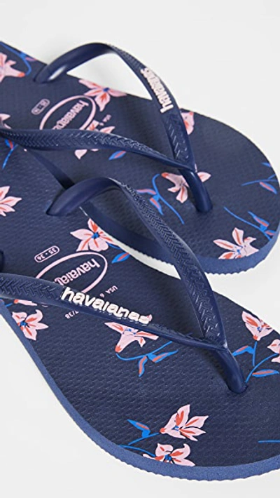 Havaianas Women's Slim Floral Flip-flop Sandals Women's Shoes In Navy Blue