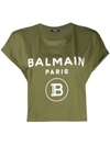 Balmain Logo Cropped T-shirt In 绿色