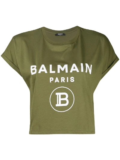 Balmain Logo Cropped T-shirt In 绿色