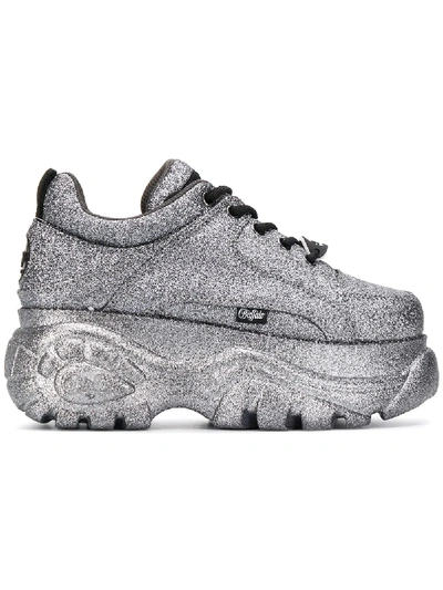 Buffalo 1339 Glittery Platform Trainers In Silver