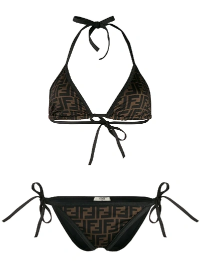 Fendi Monogram Print Bikini In 棕色