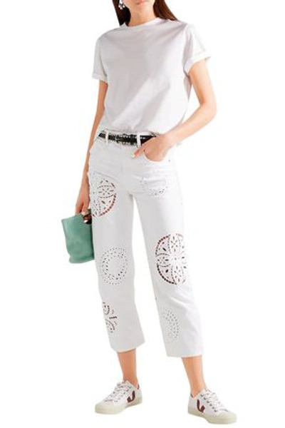 Isabel Marant Ronny Broderie Anglaise-trimmed High-rise Straight-leg Jeans In White