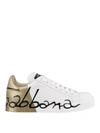 DOLCE & GABBANA PORTOFINO WHITE AND GOLD LEATHER SNEAKERS,b5c1e4b6-c9dd-e5dc-9164-54a3b5e48639