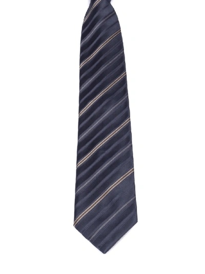 Brioni Blue Striped Silk Tie In Black
