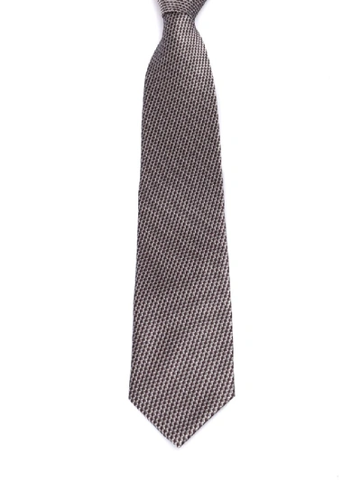 Brioni Cube Pattern Silk Tie In Grey