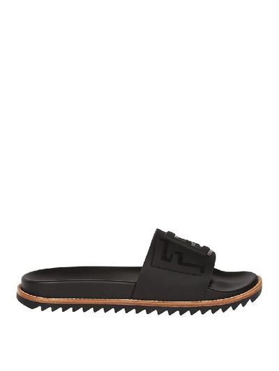 Fendi Black Rubber Logo Slides