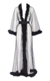 ROSAMOSARIO PETER PAN LONG ROBE IN TULLE DECORATED WITH BLACK FEATHERS,20520D59-DBE4-508E-9A61-9A1DDED81FF0