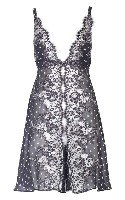 Rosamosario Chaplin's Love" Silk Georgette Pritned Polka-dots Baby-doll With Lace" In Grey