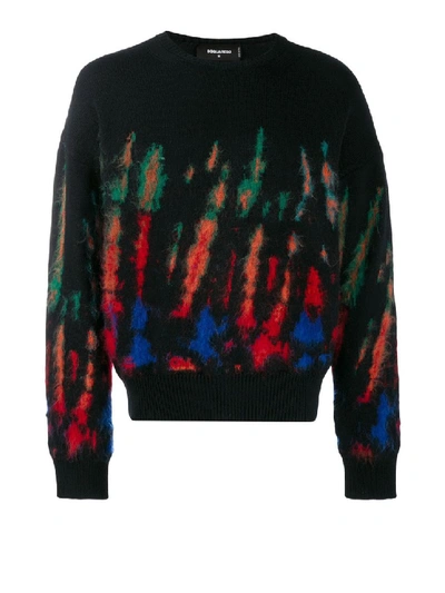 Dsquared2 Flame Intarsia Wool And Mohair Blend Jumper In Black