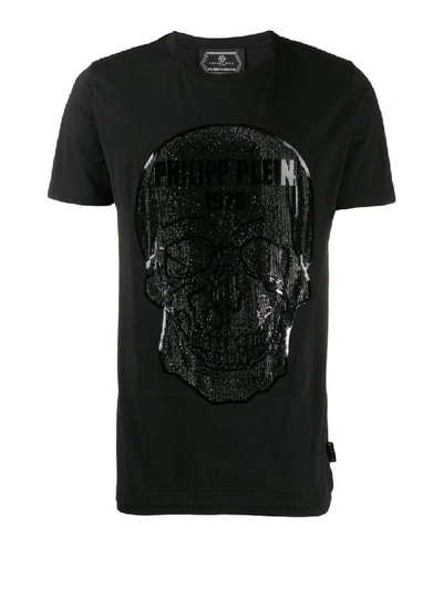 Philipp Plein Crystal Embellished Platinum Skull T-shirt In Black