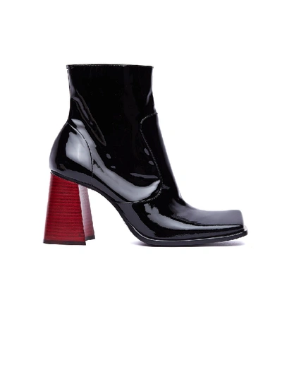 Maison Margiela Red Heel Patent Leather Ankle Boots In Black