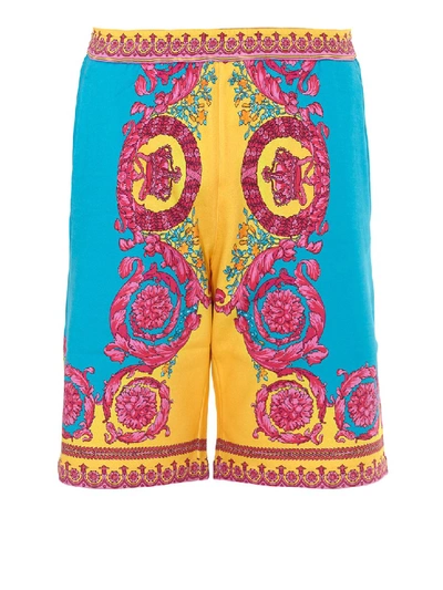 Versace Neon Baroque Print Shorts In Blue