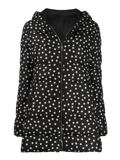 Dolce & Gabbana Fitted Down Jacket With Hood And Polka Dot Print In Black