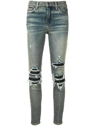 Amiri Blue Women's Mx1 Leather Patch Jeans In Grey