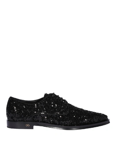 Dolce & Gabbana Derby Laced Up Shoes With Paillettes In Black