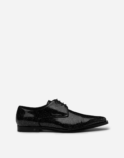 Dolce & Gabbana Men's Printed Patent Leather Point-toe Derby Shoes In Black