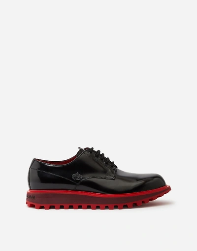 Dolce & Gabbana Derby In Antik Calfskin With Extra Lightweight Two-tone Bottom In Black