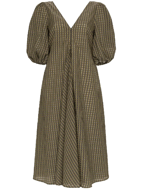 ganni seersucker dress green
