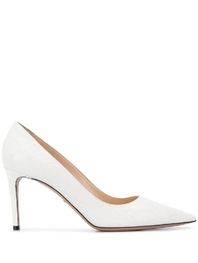 Prada Saffiano Textured Patent Leather Pumps In White