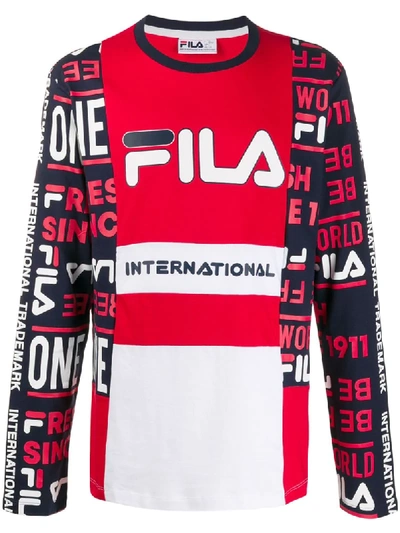 Fila Panelled Logo Print T-shirt In Red