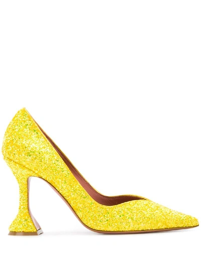 Amina Muaddi Pointed Glitter Pumps In Yellow