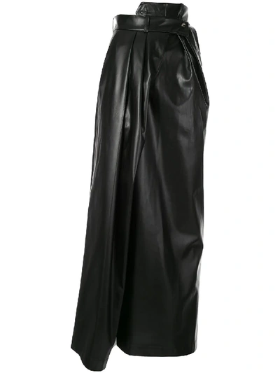 A.w.a.k.e. Pirt Wrap-effect Pleated Faux Leather Skirt In Black