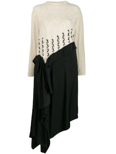 Loewe Contrast Knit Asymmetric Dress In Black