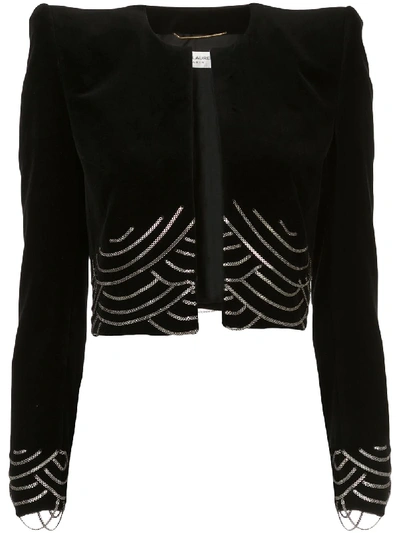 Saint Laurent Cropped Passementerie Velvet Jacket In Black